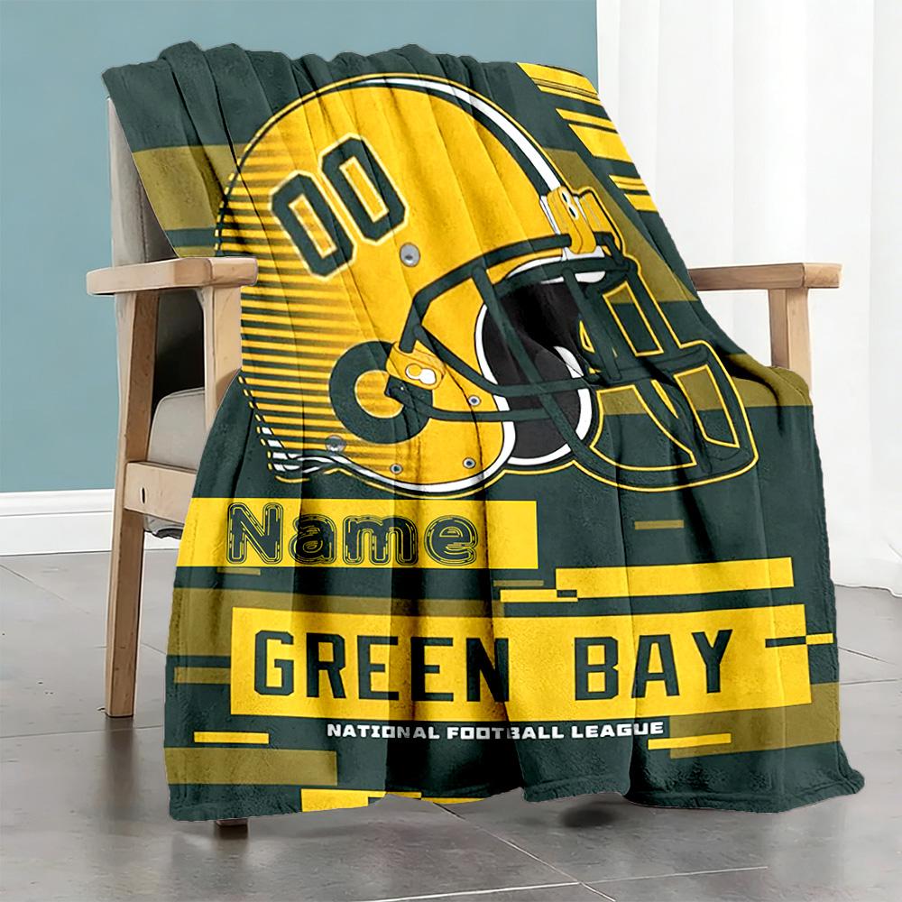 Green Bay Rugby Fans Customize Text Blanket Gift Personalized Blanket Ultra-Soft Throw For Office Chair Picnics Bedding Bed Four Seasons Multipurpose
