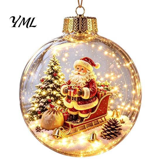 Hanging Ornaments for Tree Lighted Christmas Ball Ornaments, 3D Miniature Scene with Warm LED Indoor Party Supplies Light, Clear Acrylic Bauble