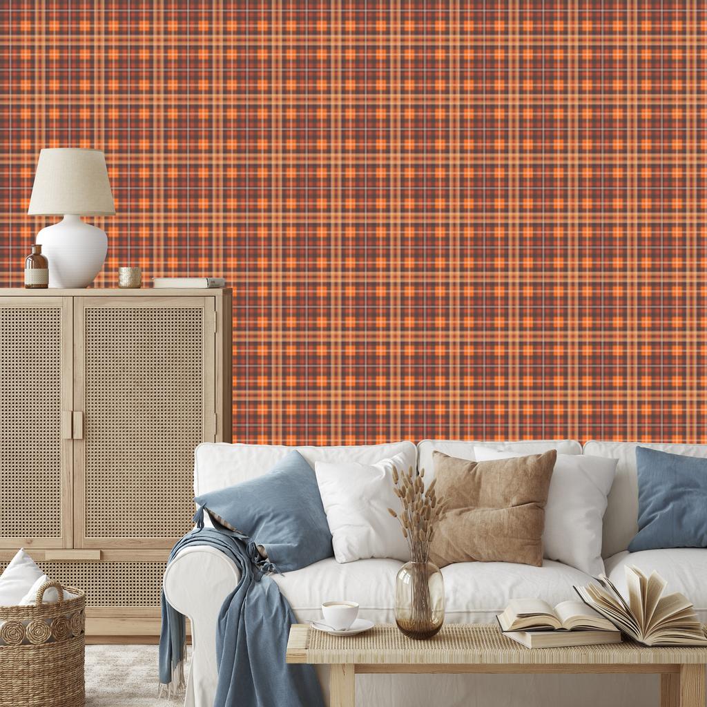 Autumn Orange and Red Plaid Wallpaper 50x1000