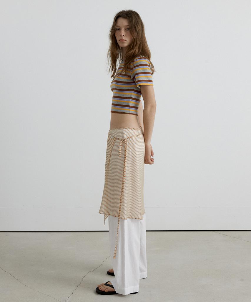 Obeodyupeulleeo Stripe Crop T-Shirt_Melange Gray