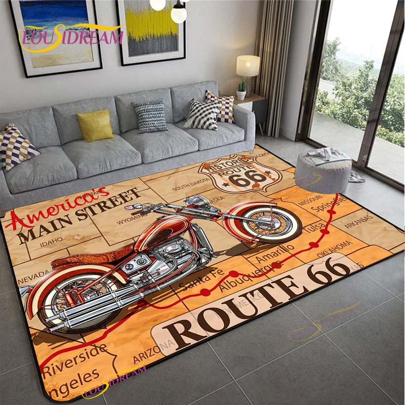 Route66 Motorcycle Carpet for Living Room Bedroom Rugs Kitchen Kids Door Unslip Floor Mats Birthday gift photography props Rug
