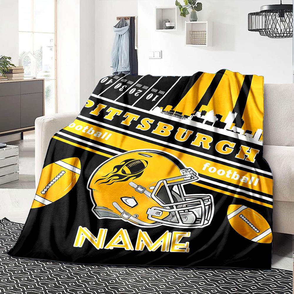 Pittsburgh Football Helmet And Field Cozy Blanket Name Warmthful Decor Great For Sofa Couch Office Bed Picnics Four Seasons Universal Playful Design
