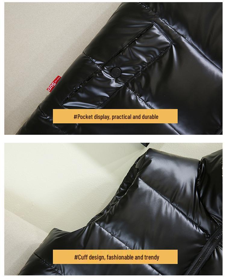 Herren Weste im Europäischen Stil, Glänzend, Ärmellos, Daunen-Baumwolle, Lässig, Stehkragen, Übergröße