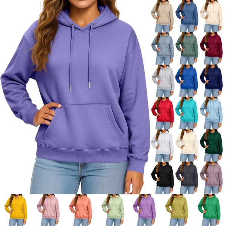 Casual Solid Color Hooded Sweatshirt with Pockets Long Sleeve Pullover Top for Women and Men Adult Fashion