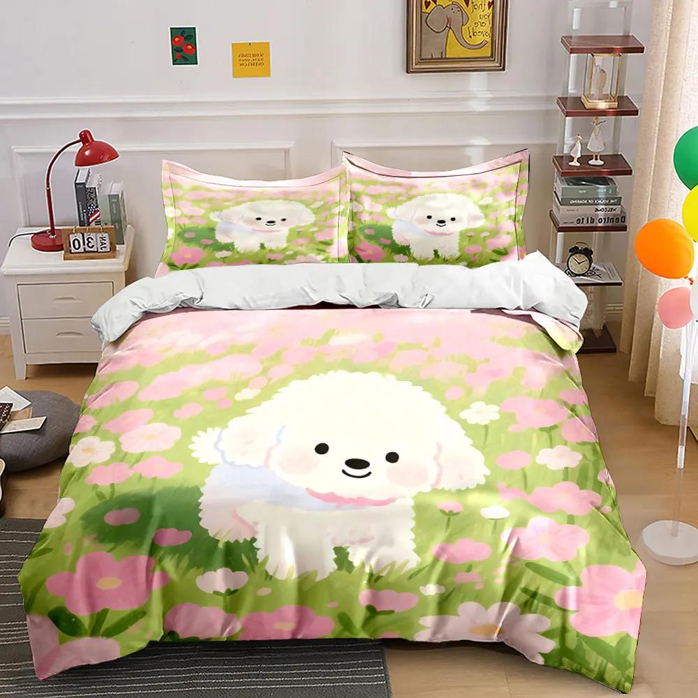 Cute Puppy Floral Decor Set Soft Comfortable Duvet Cover Bedding Set Included 1*Duvet Cover & 2*Pillowcases Gift