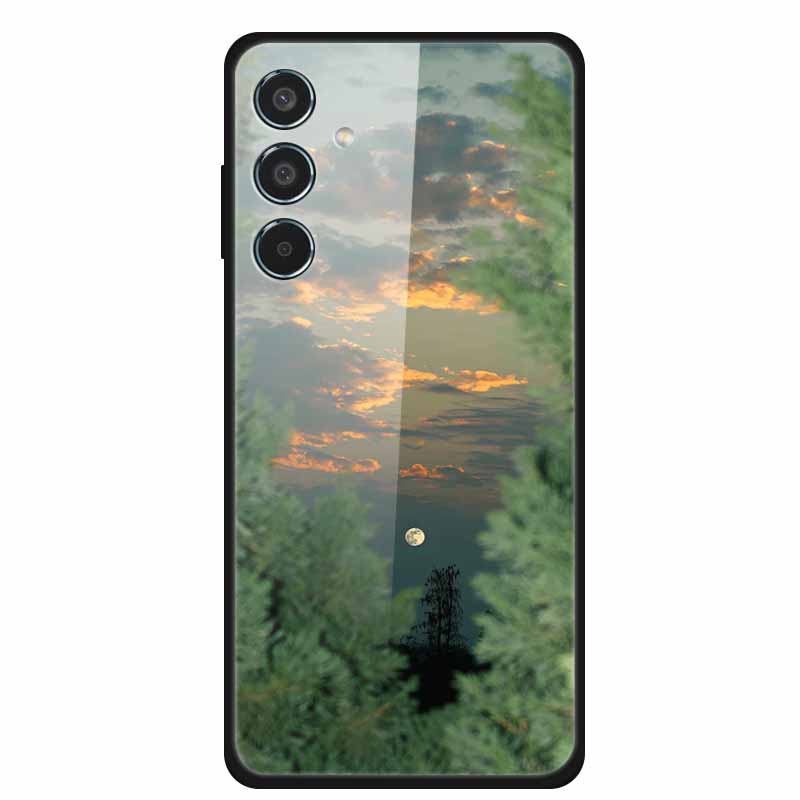 Glass Cellphone Case For Samsung Galaxy M35 Hard Plastic Back Cover For Samsung M 35 Flowers Painted Cases Fundas Shell Shield