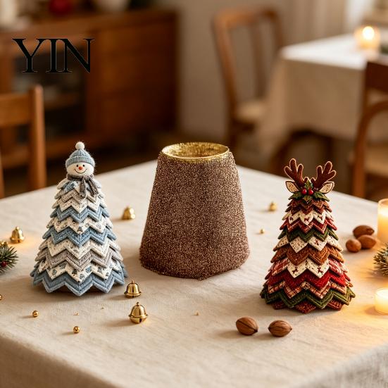 Christmas Garden Ornaments DIY Quilted Tree Kit, Handmade Fabric Tabletop Decoration, Home Holiday Ornament Collection Festive Craft Project