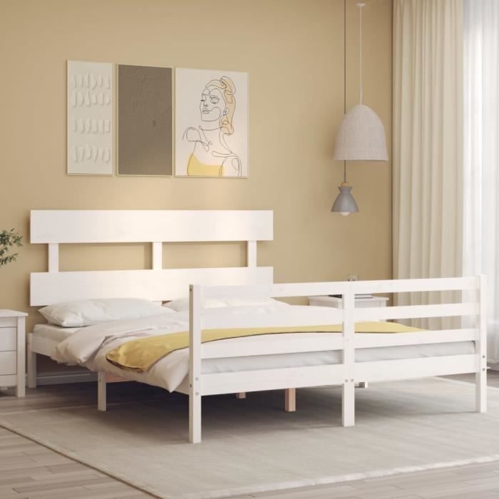 VidaXL Bed Frame with Headboard White 160x200 Cm Solid Wood 3195102