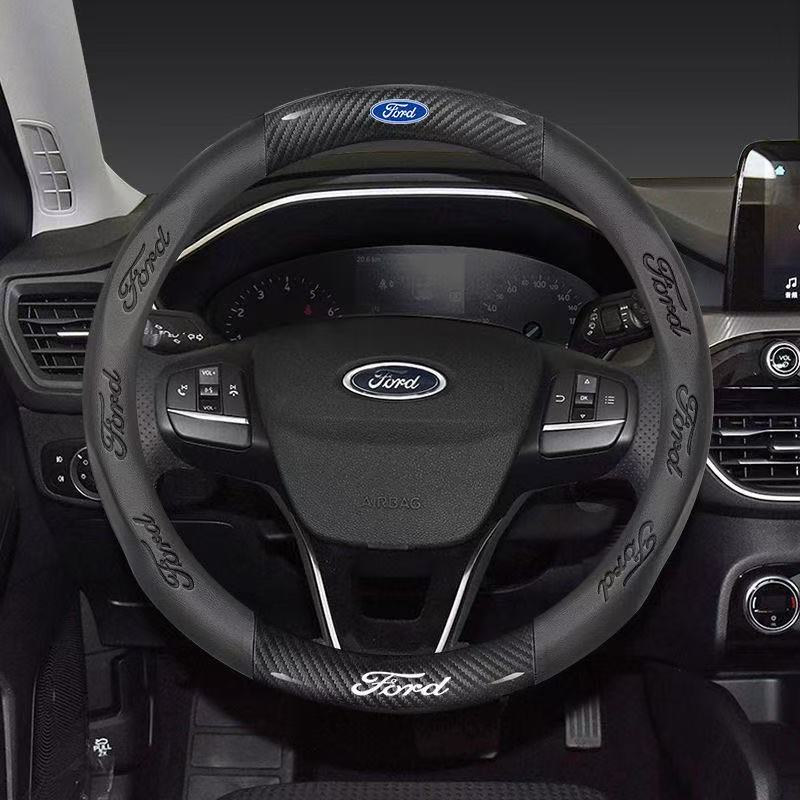 Car 3D Embossing Carbon Fiber Steering Wheel Cover Ford Mondeo F150 Fusion Mustang EXPLORER ESCAPE EDGE Fiesta Focus Kuga Ranger