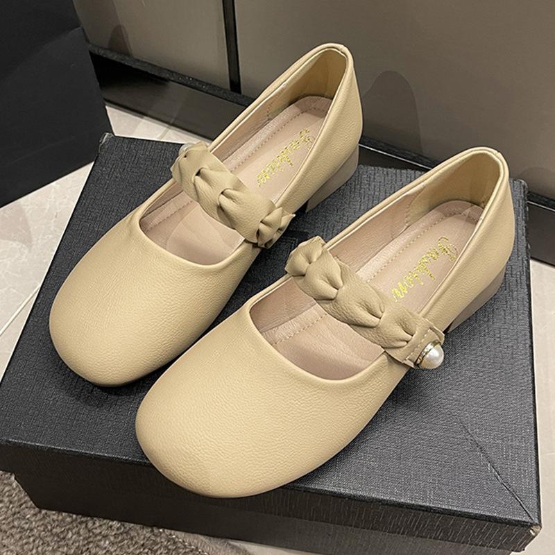 

Корейская версия неглубокой мягкой подошвы удобные туфли Doudou женские одинарные туфли 2025 лето новые ленивые туфли с одной педалью круглые плоские туфли 40 абрикосовый