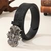 Boho damski pasek z rzeźbioną klamrą w stylu retro - Modny drukowany unisex pasek do spodni