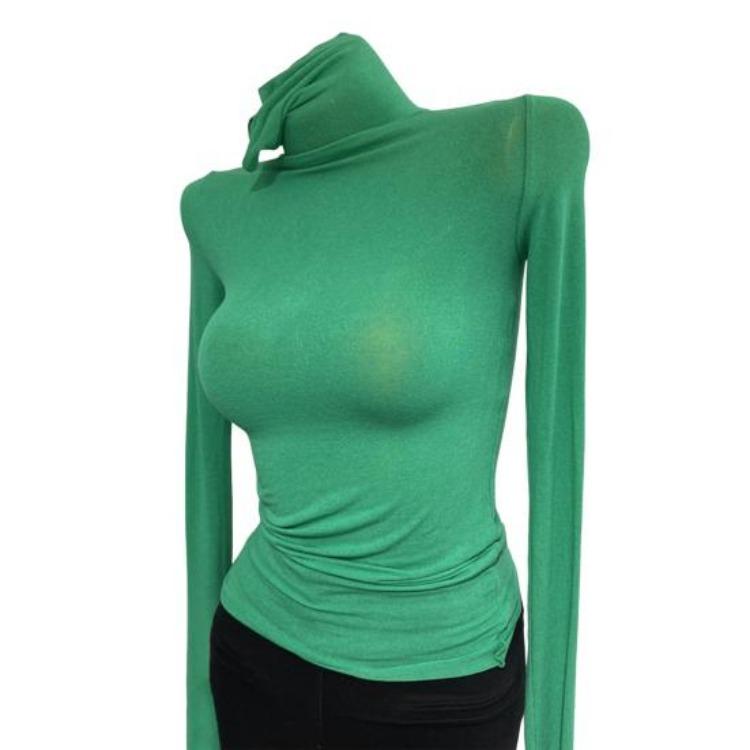 High Collar Long Sleeve Slim Base Shirt Women Solid Color Elastic Tops for Autumn Winter