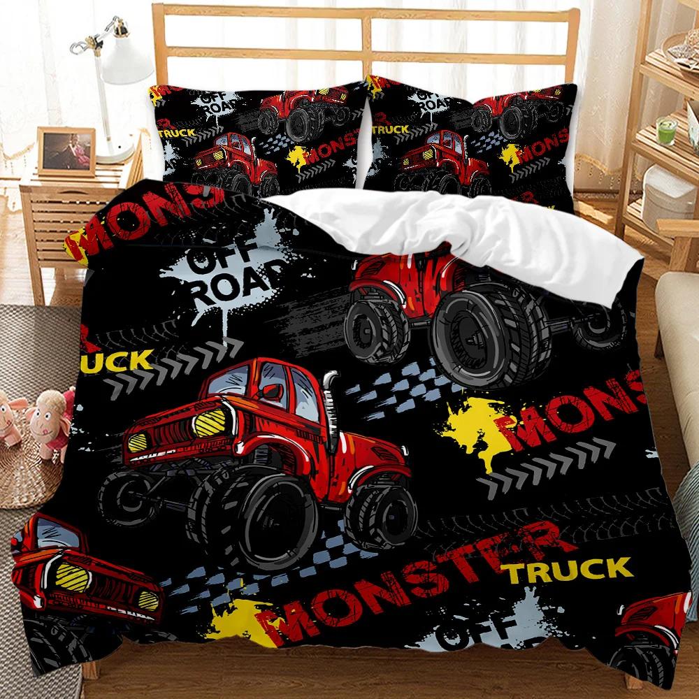 Conjunto de Roupa de Cama com Desenho de Escavadora e Trator de Construção 2/3 Peças King Amarelo Capa de Edredom Caminhão de Máquinas Capa de Colcha de Poliéster Carro para Crianças