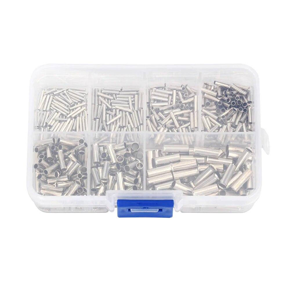 600Pcs Tin-coated Copper Uninsulated Crimp Terminal 0.5mm2-6.0mm2 Bootlace Ferrules Cord End Electrical Wire Cable Connector