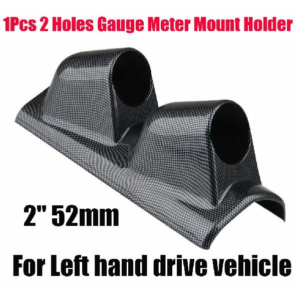 2 52mm Left Driver A Pillar Dual 2 Hole Gauge Holder Pod Universal Carbon Fiber