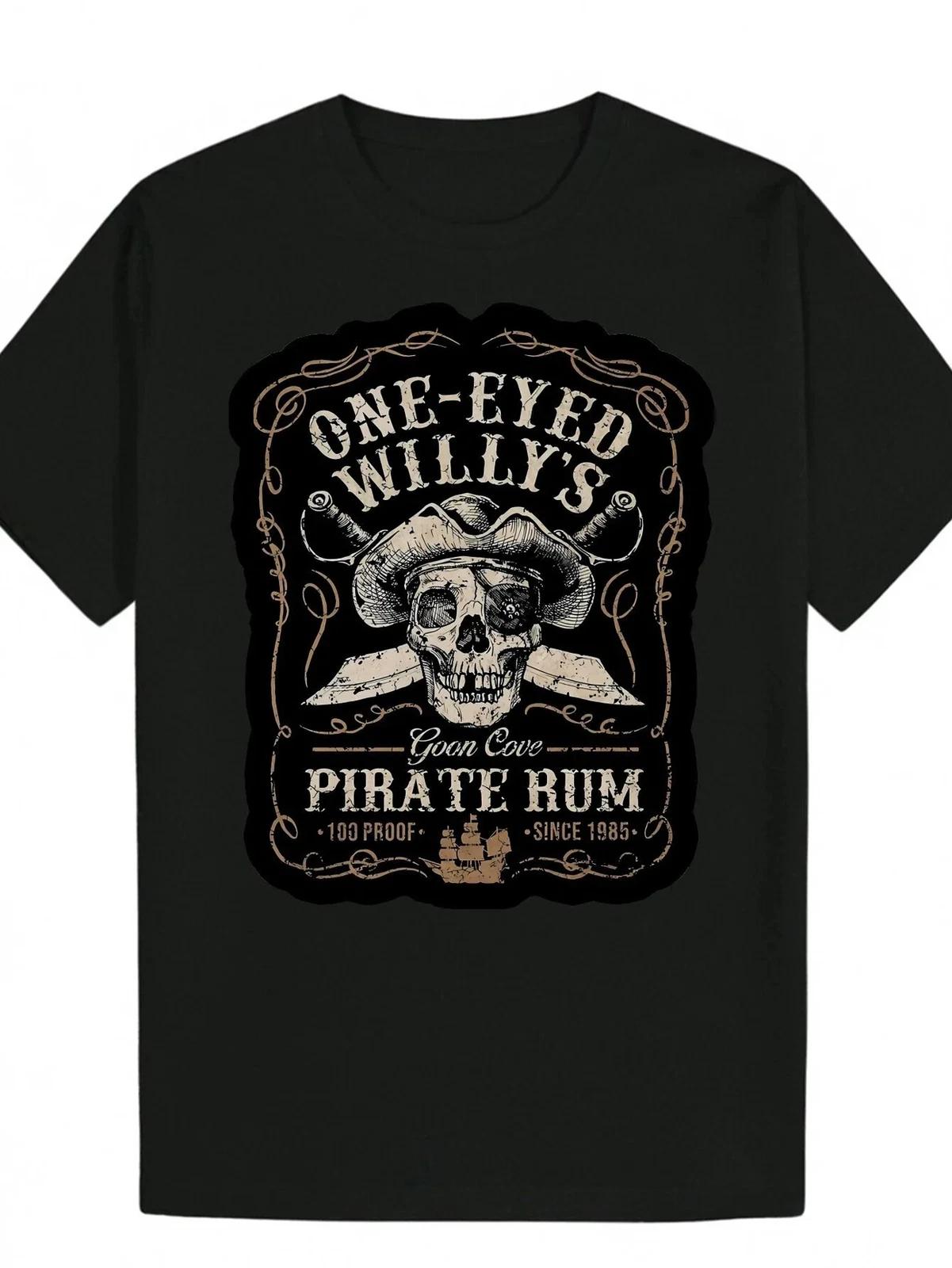 Black Vintage-Inspired Men s Graphic T-Shirt | One-Eyed Willy s Pirate Rum XL