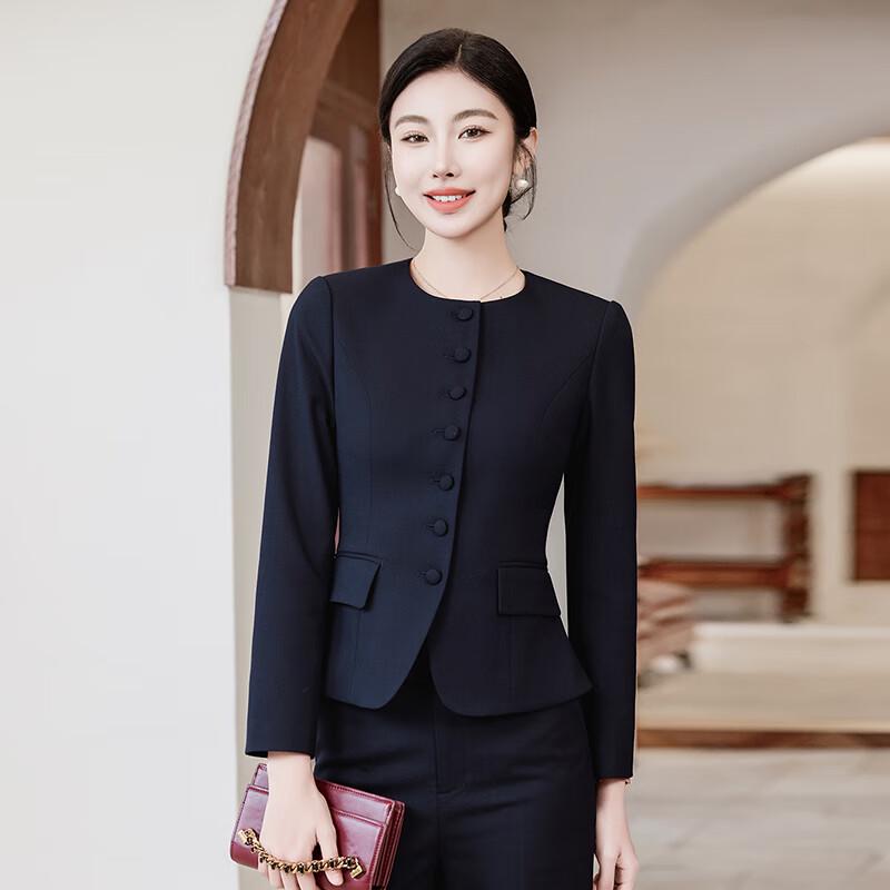 Treuroman Women's Round Neck Business Suit Set