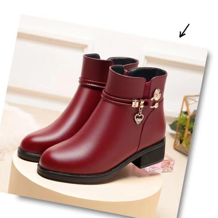 Dámské bavlněné sněhule z měkké kůže, sametová podšívka, protiskluzové, robustní podpatek, plochá podrážka, ideální pro ženy středního a staršího věku v zimě