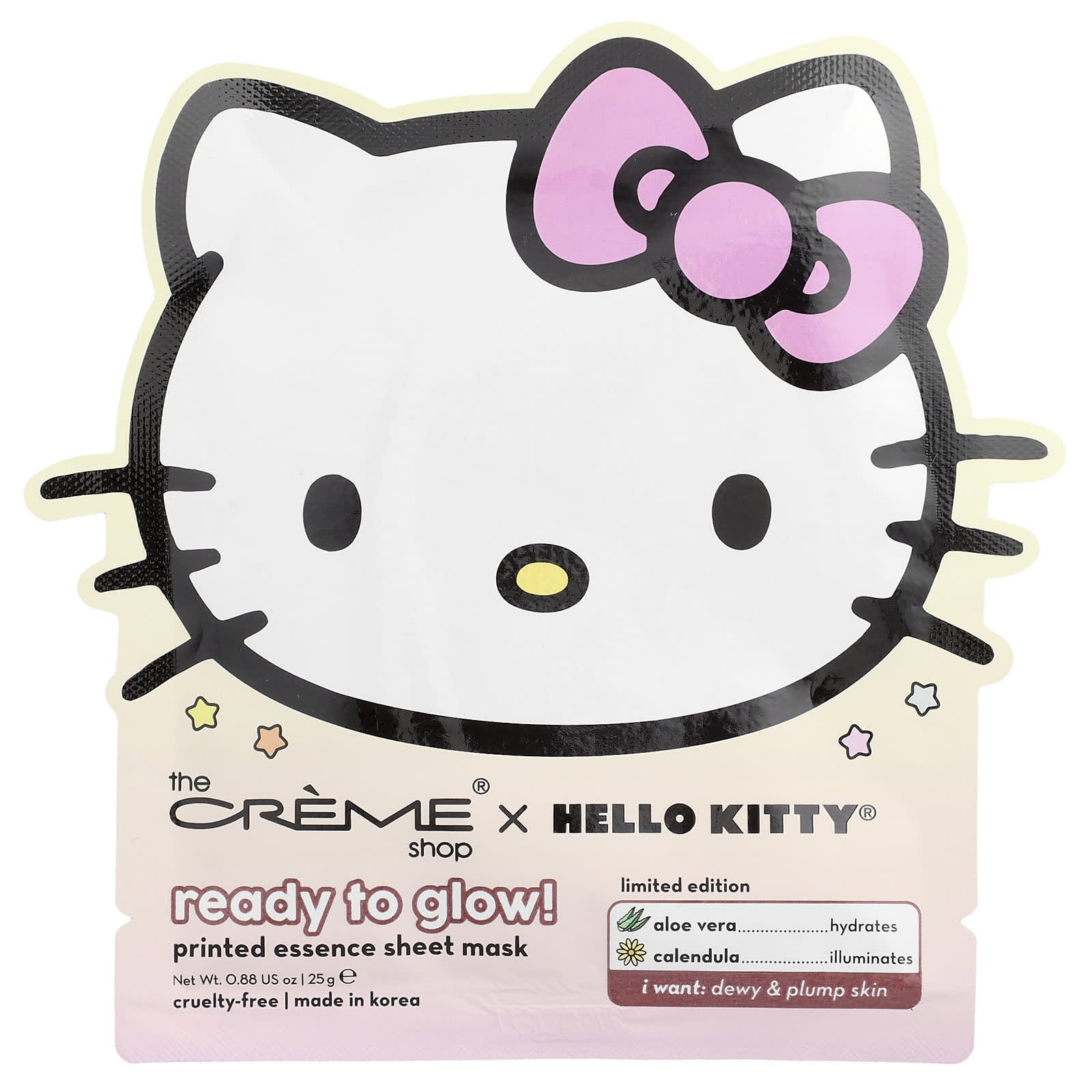 

The Creme Shop, Hello Kitty®, Ready to Glow!, Printed Essence Beauty Sheet Mask, 1 Sheet, 25g (0.88oz)