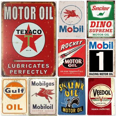 Vintage Metall Blechschilder Gulf Esso Agip Texaco Sinclair Mobile Man Cave Platte Motoröl Garage Wandaufkleber Gas Deko Plakette