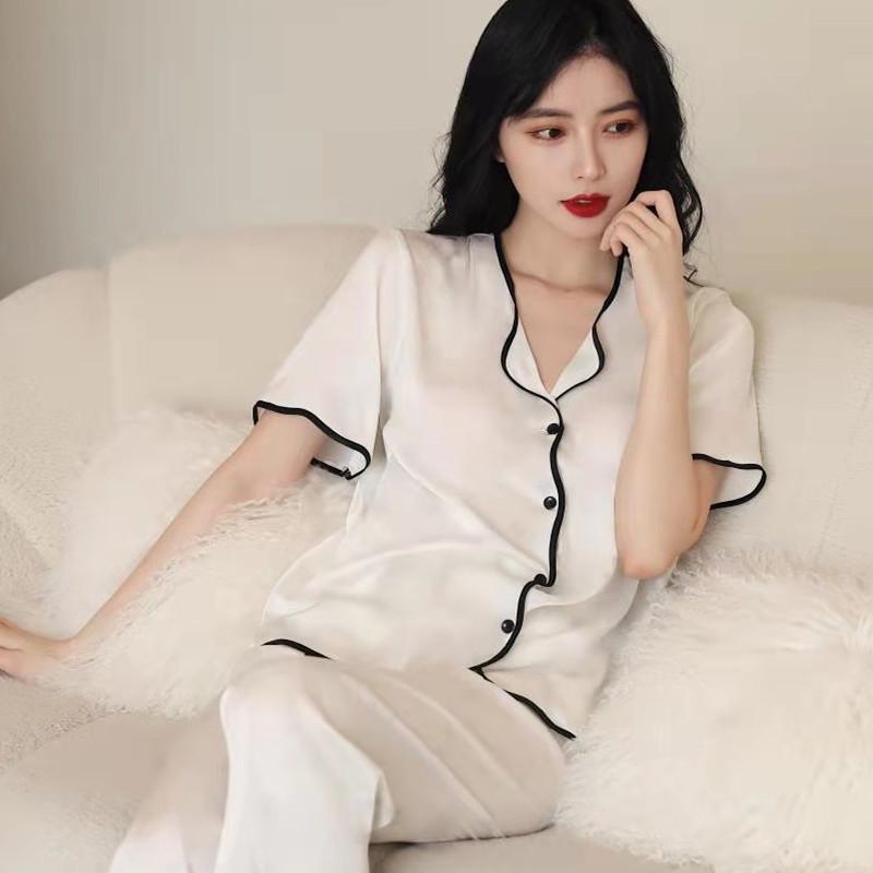 Women's Ice Silk Pajama Set: Short Sleeve Lapel, Korean Style for Spring to Autumn
