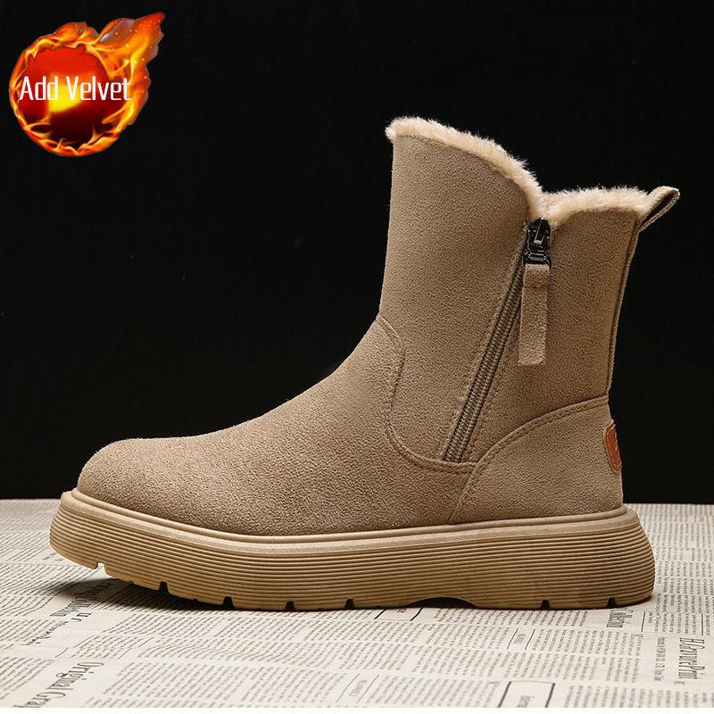 

Женские зимние ботинки с круглым носком, на флисовой подкладке, женская обувь на платформе, ботильоны на молнии, удобные и элегантные, тренд New Rock 2025, ботинок 40