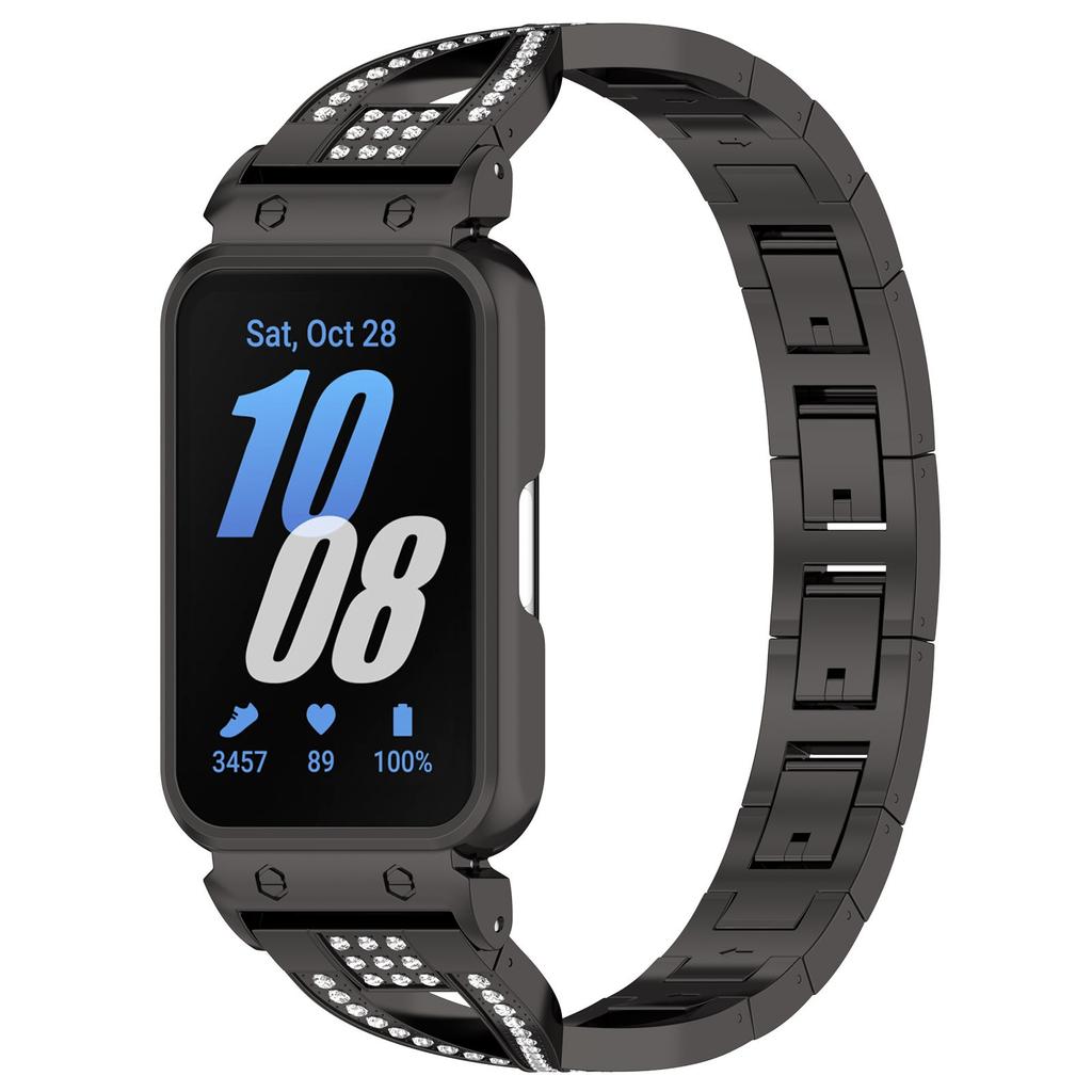 Für Samsung Galaxy Fit3 Uhrarmband X-Style Strasssteine Edelstahlarmband mit Metall-Uhrenrahmen