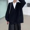 Loose and lazy wind V-neck sweater cardigan women's autumn and winter simple solid color versatile medium and long knitted jacket women