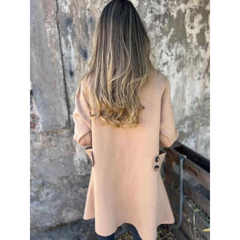 2025 autumn and winter new women's clothing solid color lapel with pocket cardigan single-breasted medium and long coat