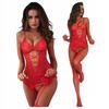 Erotic Lingerie Set for Women: Lace Bodysuit, Tights, Belt and Thong.