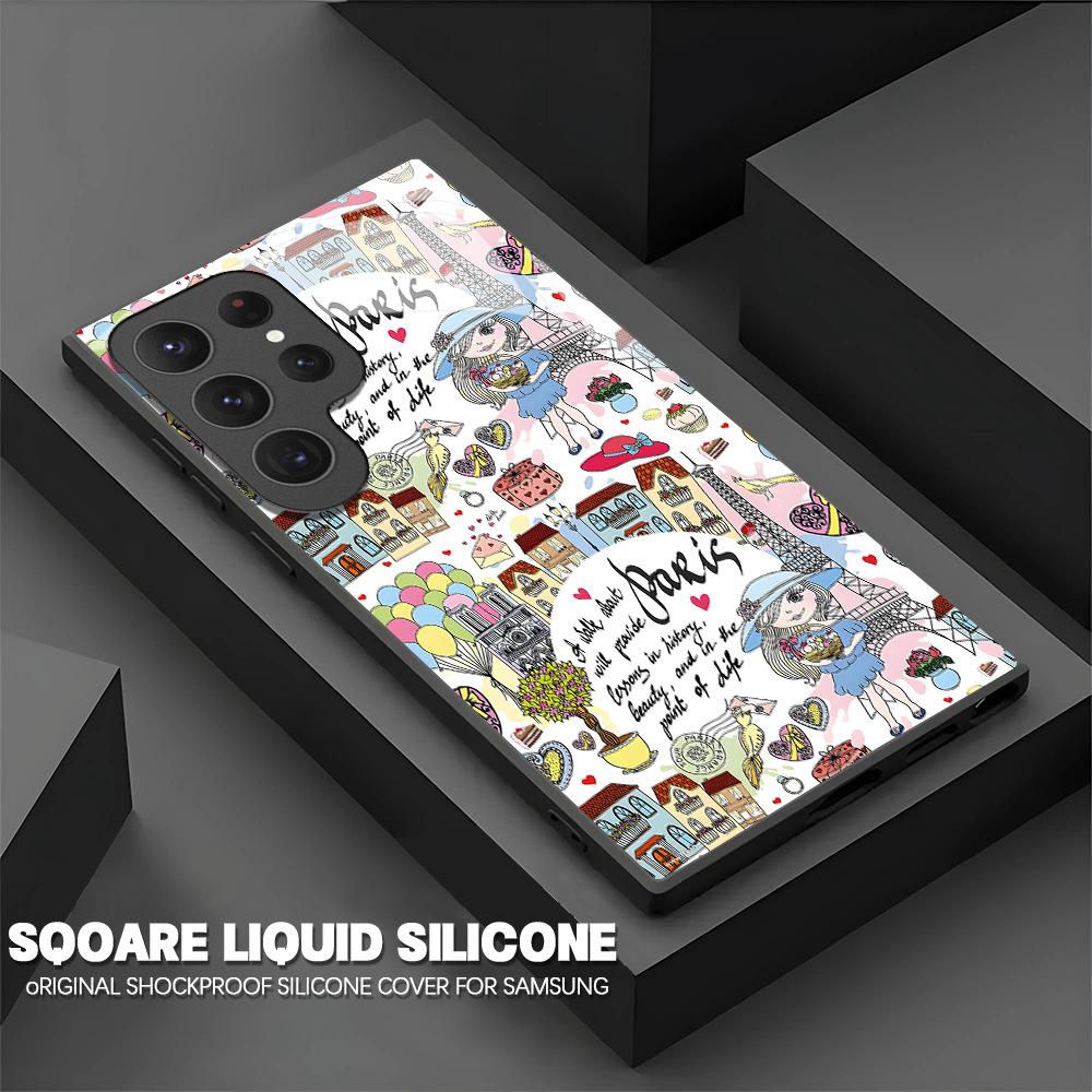Graffiti Girl Eiffel Tower Samsung s25Ultra Phone Case Illustration S24fe Glass Case S23 Protective Case