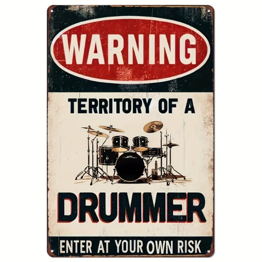 

Vintage Drum Set Warning Wooden Sign High-Quality Fiberboard Print Retro Wall Decor for Music Rooms Clubs Bars and Home 20x30cm（7.8x11.8inch）