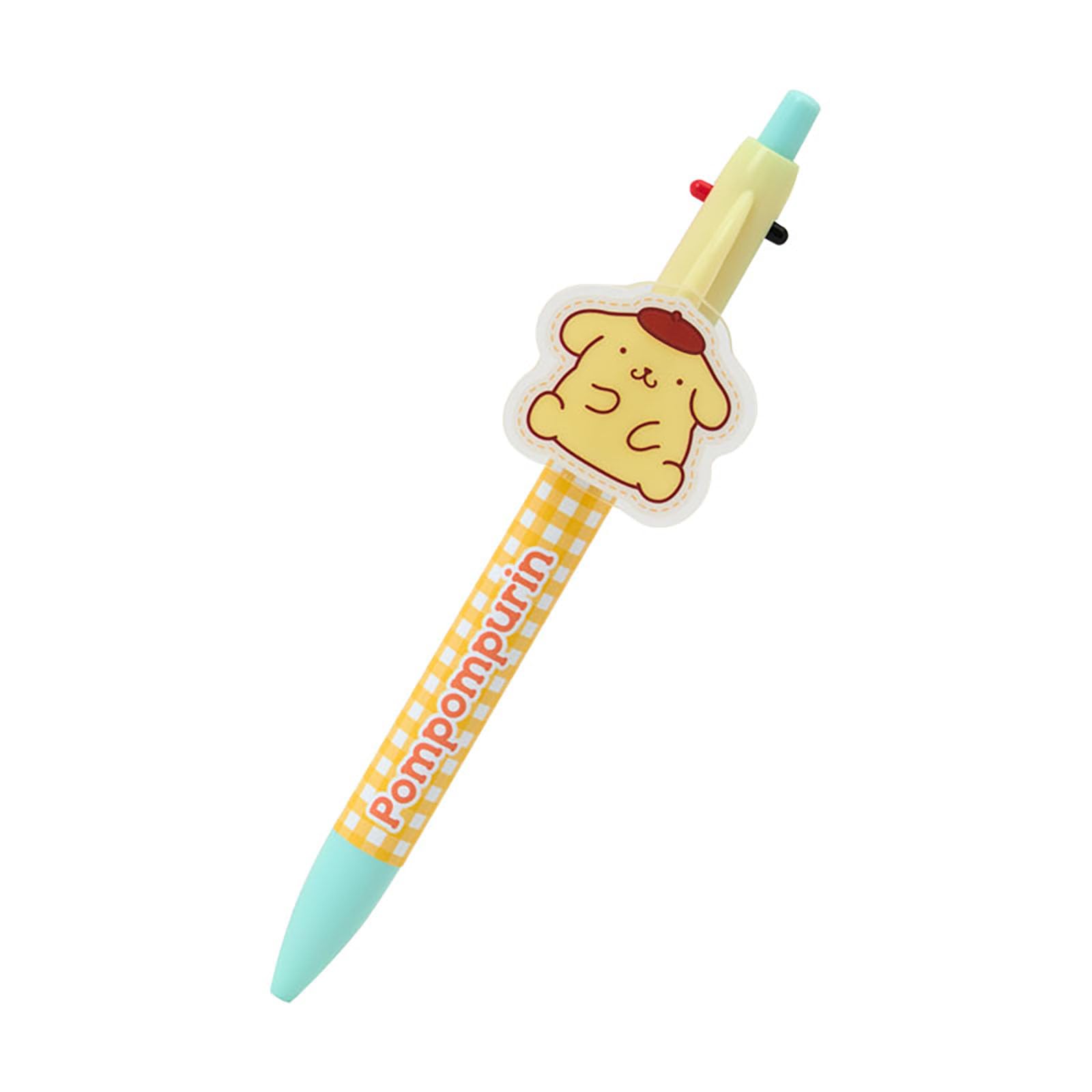 Sanrio Pompompurin Ballpoint Pen Mechanical Ballpoint Pen Ink with Mascot 642142 2-Color & Pencil, PMMA, Colors Black, Red, Retractable, Clip,