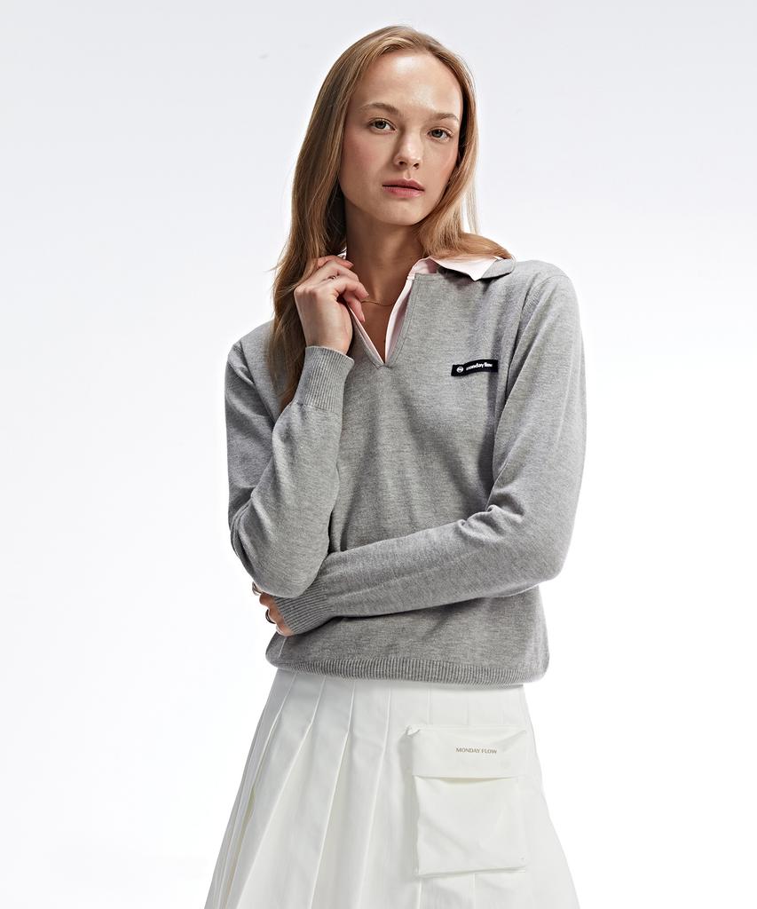 MONDAYFLOW Shirt Layered Knit Top_Gray