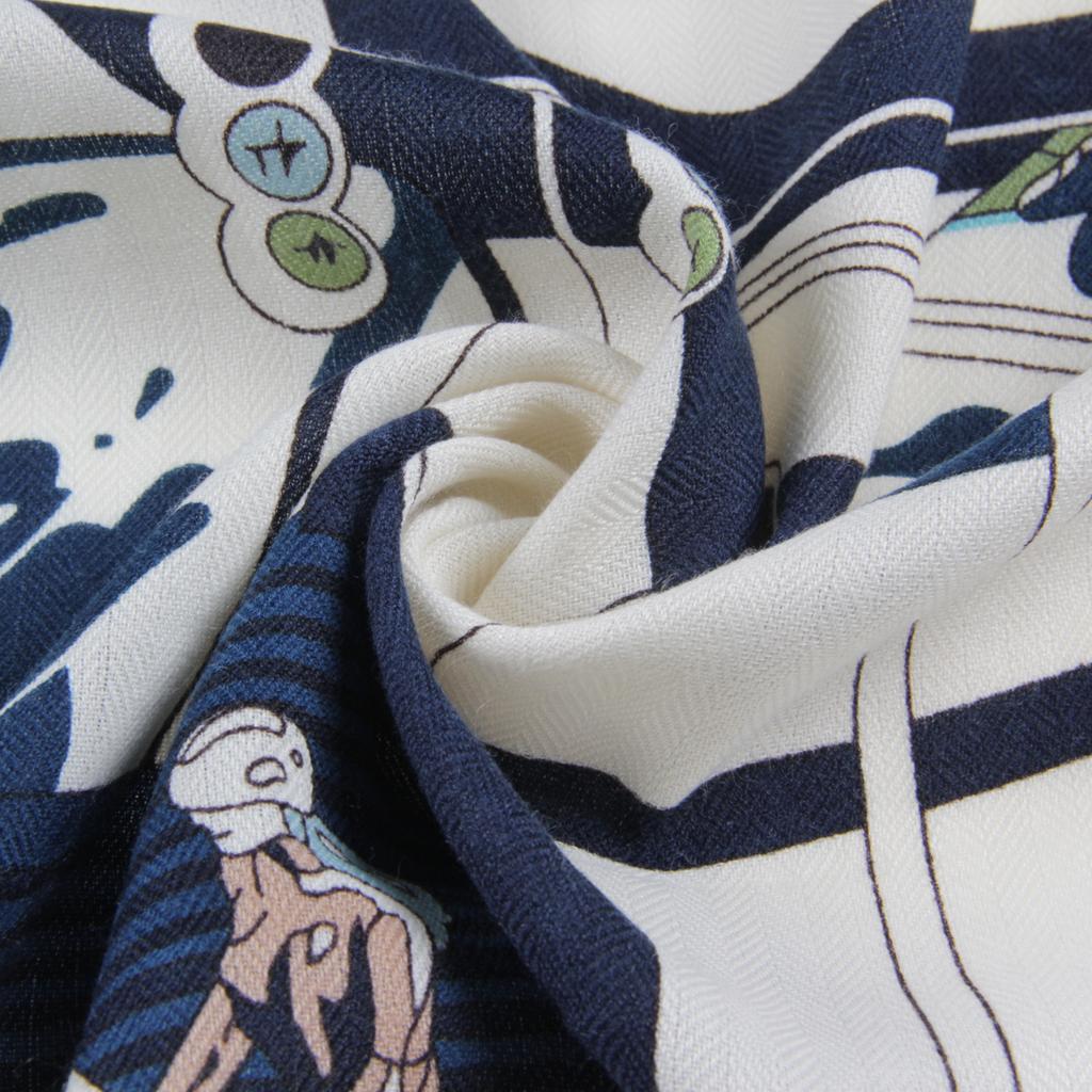 POBING 30% Silk 70% Cashmere Scarf Women Tech City Print Square Scarves Wraps Hand Rolled Bandana Big Hijab Female Foulard 135CM