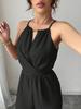 Ladies' Casual Hanging Neck Cross Exposed Waist Cinched Versatile Sleeveless Jumpsuit