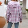 Women's Fashionable Wide Plaid Long Sleeved Loose Button Pocket Hooded Shirt Jacket
