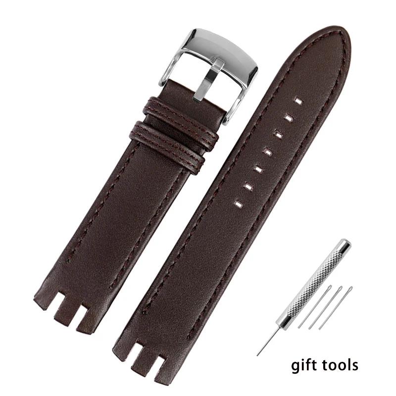 

For Swatch Yts401 402403g Waterproof Sweat-Proof Arc Interface Watchband Accessories 20mm Genuine Leather Watch Strap 20mm