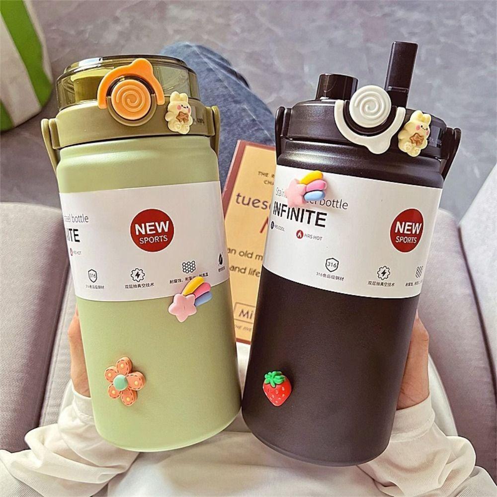 

1L Thermo Bottle Straw Thermo Cup New Vacuum Flask сірий/синій