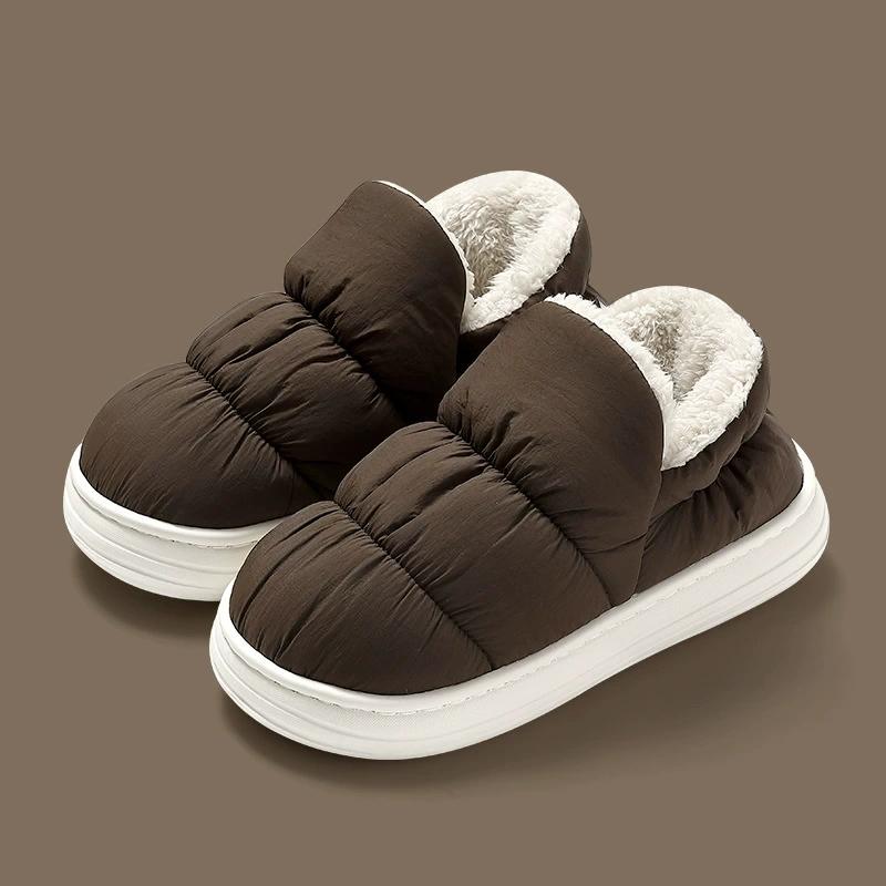 Autumn and Winter Couple Cotton Slippers with Heel Women's Non-slip Waterproof Slippers In The Living Room Thick-soled Warm Down Cloth Cotton Shoes