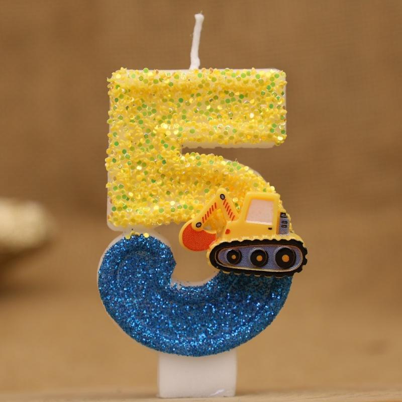 Creative Engineering Car Excavator Digital Birthday Candle Cake Decoration Handmade Birthday Candle