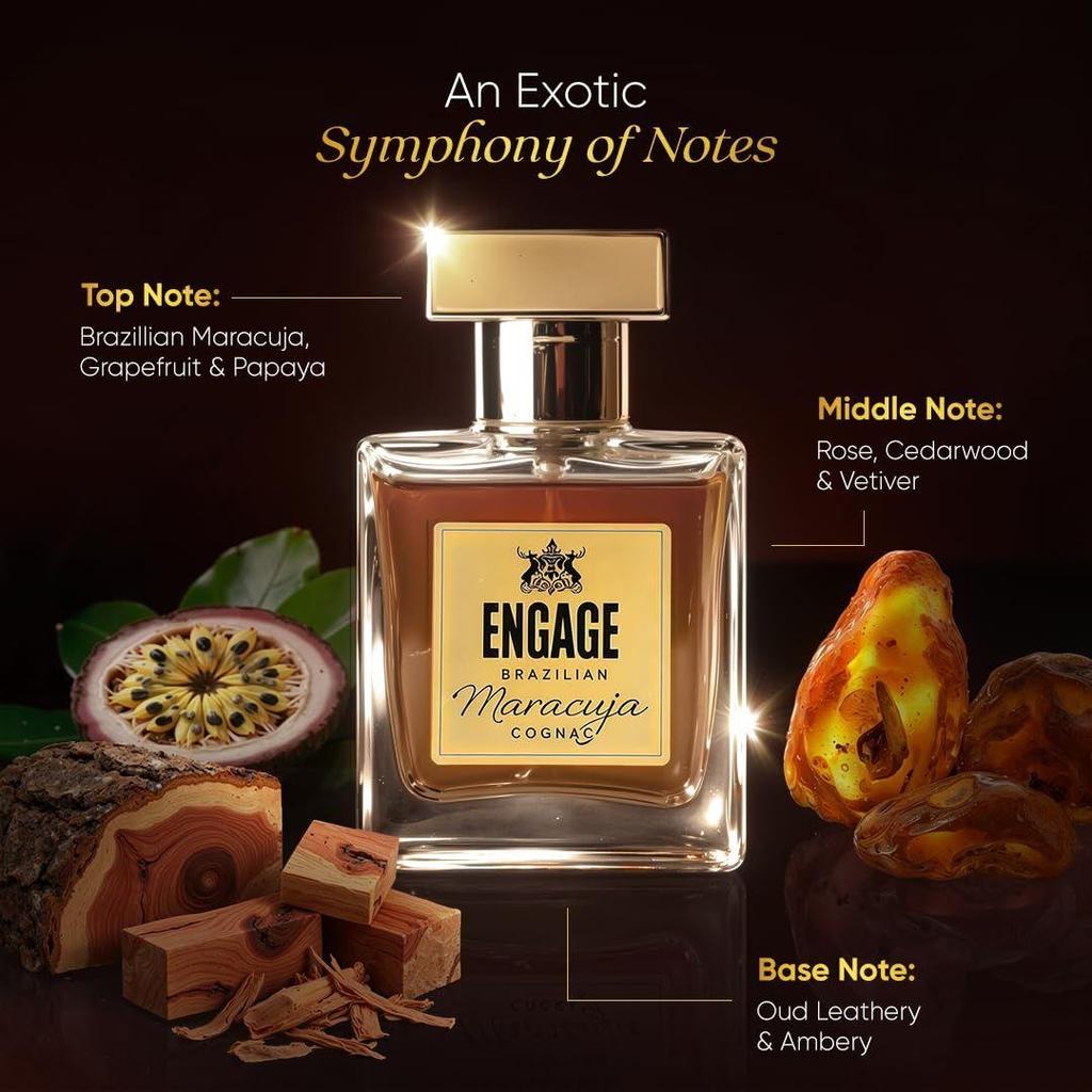 Engage Brazilian Maracuja Cognac Eau De Parfum for Men , Long Lasting Perfume for Man, Amber, Leather & Oud Fragrance Scents, Luxury Perfume for Man