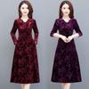Plus Size Gold Velvet Mid-Length Dress - 2024 Autumn Style for Middle-Aged and Elderly Women