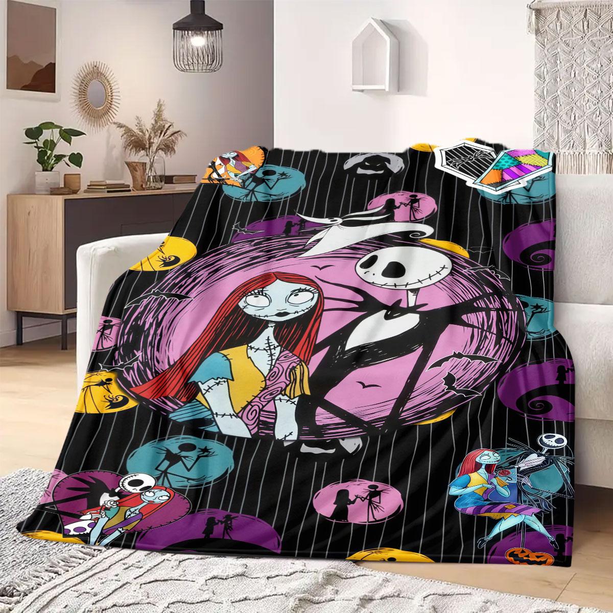 

Jack Sally Flannel Blanket Print for Picnics Travel Bedrooms Sofas Beds Chairs Cartoon Home Decor Available 75x90cm