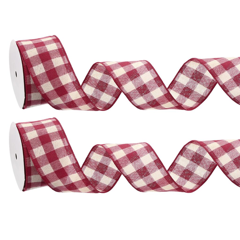 2 Rollen Herbst Karo Juteband Karoband Karoband mit Drahtkante für Thanksgiving Herbstparty DIY Schleife Verpackung