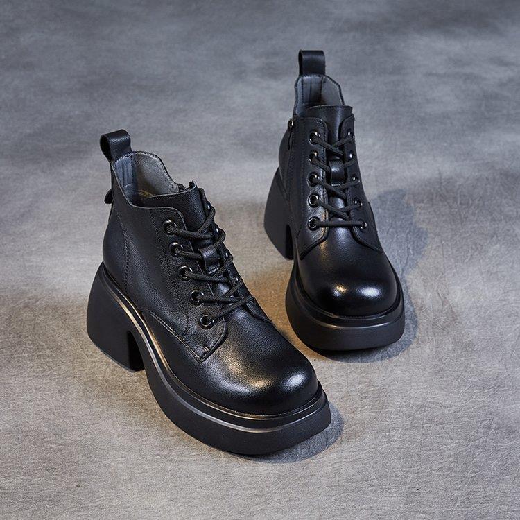 

Осенние и зимние сапоги на толстой подошве, женская мода, универсальные, ретро, увеличивающие высоту сапоги Martin для женщин 35 чёрный