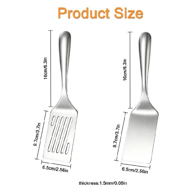 Small Stainless Steel Barbecue Turner Set, 2 Piece Metal Cooking Spatulas for Grill and Stovetop Use, Smooth Turner Tool for Steak, Fish, Vegetable