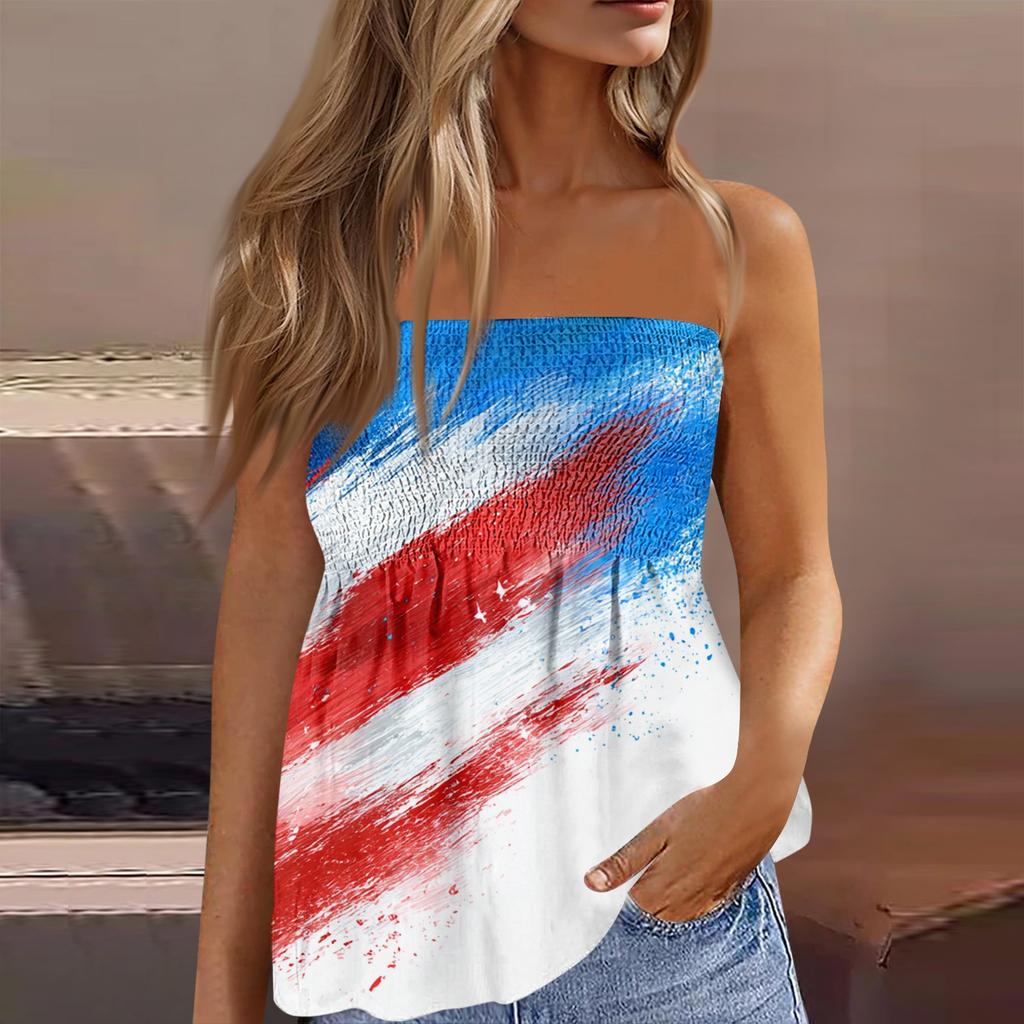 Letní topy bez ramínek pro ženy, Roztomilé sexy tílko s potiskem bez rukávů odhalující ramena