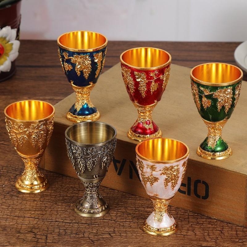 European Wine Glass, Alloy Vintage Portable White Cup, Carved Mini Spirit Vodka Cup, Tabletop Living Room Decoration, 30ml,1pcs