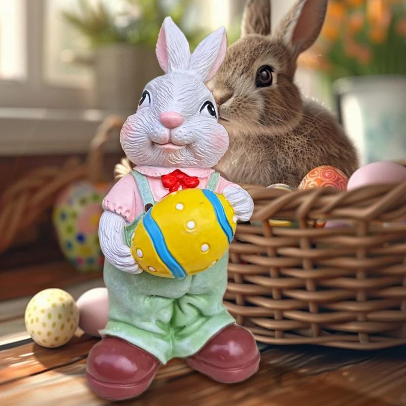 Easter Resin Rabbit Figurine with Egg Simulation Bunny Figurines Spring Farmhouse Home Garden Decorations Animal Sculpture